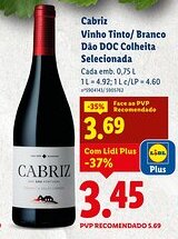 Lidl Cabriz Vinho Tinto/ Branco Dão DOC Colheita Selecionada promoção