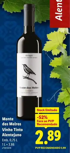 Lidl Monte dos Melros Vinho Tinto Alentejano promoção