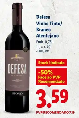 Lidl Defesa Vinho Tinto/ Branco Alentejano promoção