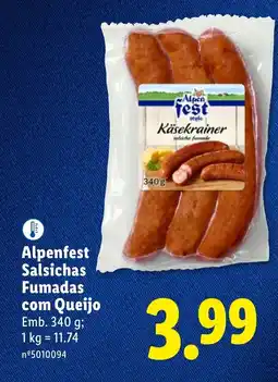 Lidl Alpenfest Salsichas Fumadas com Queijo promoção