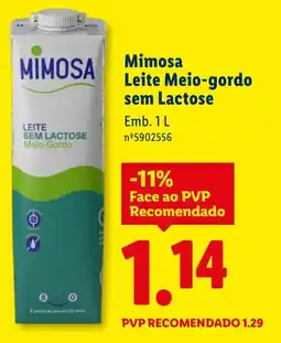 Lidl Mimosa Leite Meio-gordo sem Lactose promoção