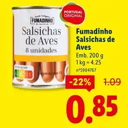 Lidl Fumadinho Salsichas de Aves promoção