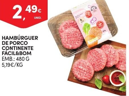 Continente Hambúrguer de Porco Continente Fácil & Bom 480g promoção