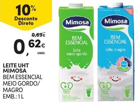 Continente Leite UHT Mimosa 1L promoção