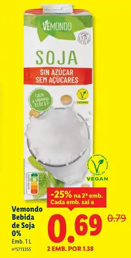 Lidl Vemondo Bebida de Soja 0% promoção