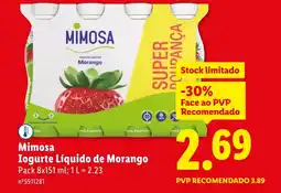 Lidl Mimosa Iogurte Líquido de Morango promoção