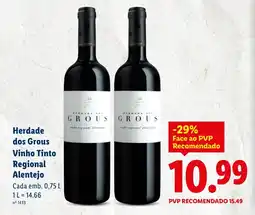 Lidl Herdade dos Grous Vinho Tinto Regional Alentejo promoção