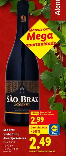Lidl São Braz Vinho Tinto Alentejo Reserva promoção