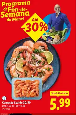 Lidl Camarão Cozido 30/50 promoção