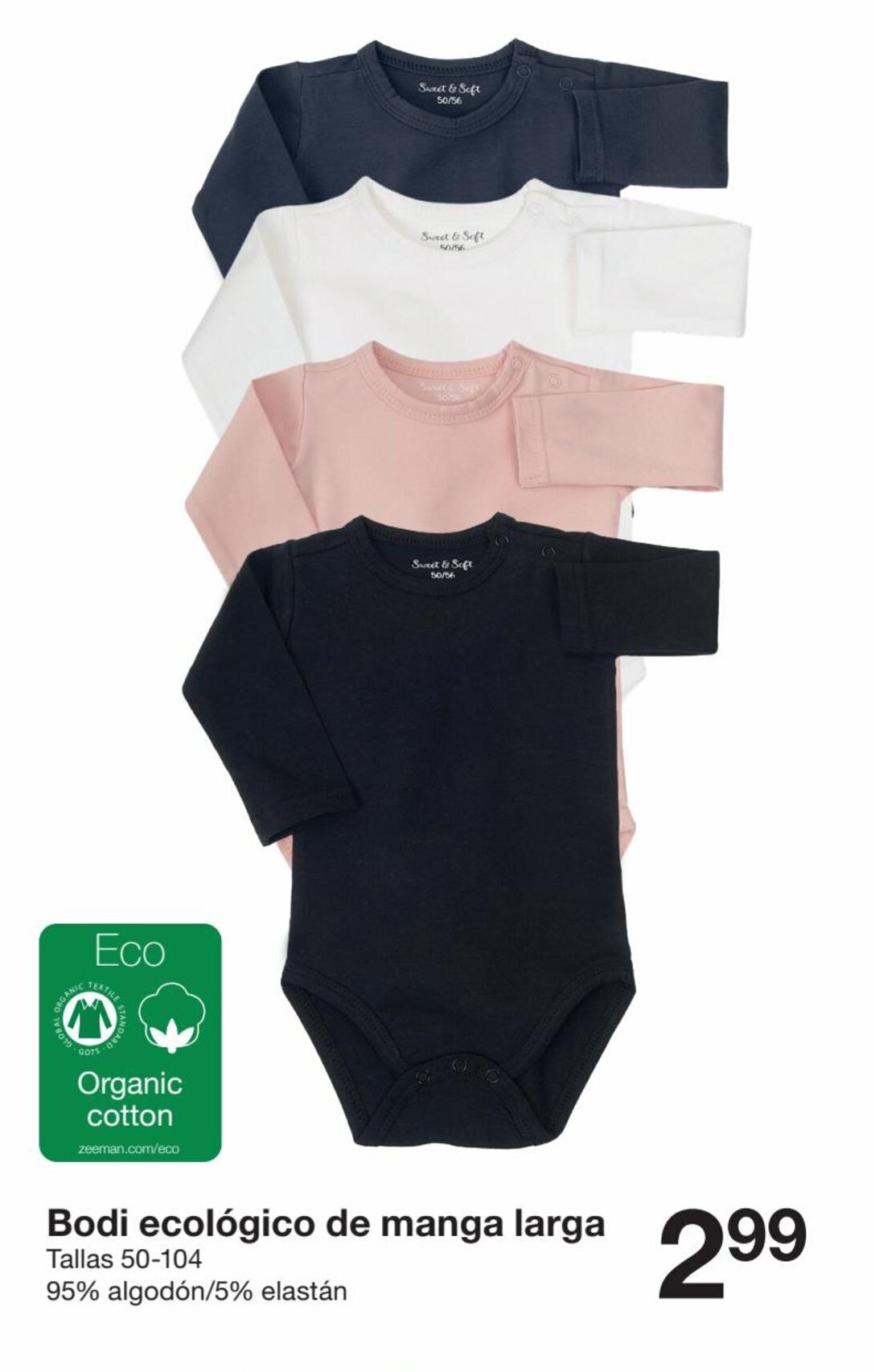 Zeeman Eco Bodi Ecológico de Manga Larga 50-104 promoção