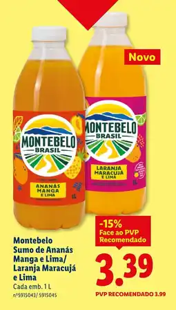 Lidl Montebelo Sumo de Ananás Manga e Lima/ Laranja Maracujá e Lima promoção