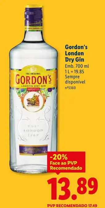 Lidl Gordon's London Dry Gin promoção