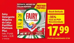 Lidl Fairy Detergente Máquina da Loiça Pastilhas Platinum Plus promoção