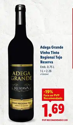 Lidl Adega Grande Vinho Tinto Regional Tejo Reserva promoção