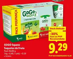 Lidl GOGO Squeez Saquetas de Fruta promoção