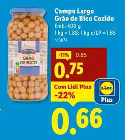 Lidl Campo Largo Grão de Bico Cozido promoção