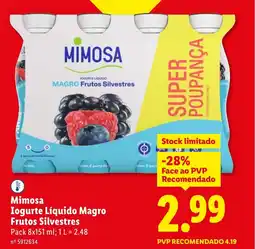 Lidl Mimosa Iogurte Líquido Magro Frutos Silvestres promoção