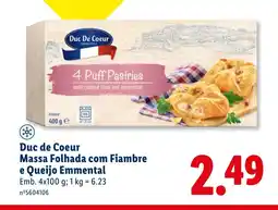 Lidl Duc de Coeur Massa Folhada com Fiambre e Queijo Emmental promoção