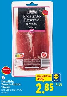 Lidl Fumadinho Presunto Reserva 9 Meses fatiado promoção