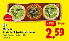 Lidl Milbona Cesto de 3 Queijos Variados promoção