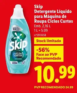 Lidl Skip Detergente Líquido para Máquina de Roupa Ciclos Curtos promoção