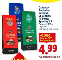 Lidl Candycat Amêndoas Sortidas SL Benfica/ FC Porto/ Sporting CP promoção