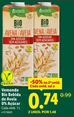 Lidl Vemondo Bio Bebida de Aveia 0% Açúcar promoção