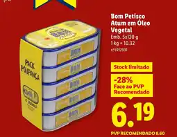 Lidl Bom Petisco Atum em Óleo Vegetal promoção