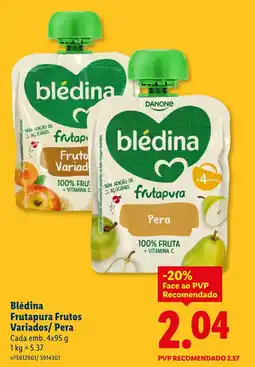 Lidl Blédina Frutapura Frutos Variados/Pera promoção