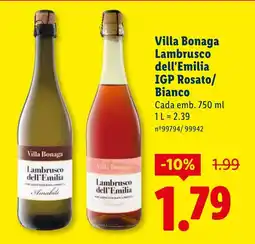Lidl Villa Bonaga Lambrusco dell'Emilia IGP Rosato/ Bianco promoção