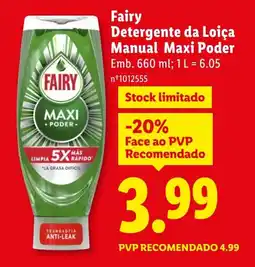 Lidl Fairy Detergente da Loiça Manual Maxi Poder promoção