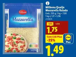 Lidl Milbona Queijo Mozzarella Ralado promoção