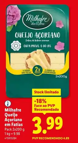 Lidl Milhafre Queijo Açoriano em Fatias promoção