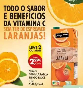 Pingo Doce Sumo 100% laranja pingo doce promoção