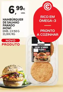 Continente Hambúrguer de salmão panado mowi promoção