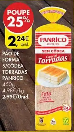 Pingo Doce Pão de forma s/côdea torradas panrico promoção
