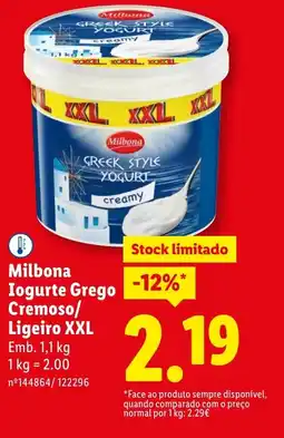 Lidl Milbona Iogurte Grego Cremoso/ Ligeiro XXL promoção