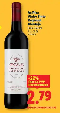 Lidl As Pias Vinho Tinto Regional Alentejo promoção