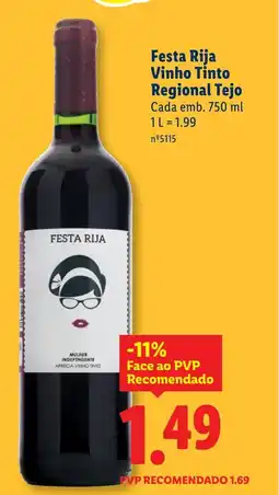 Lidl Festa Rija Vinho Tinto Regional Tejo promoção