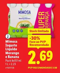 Lidl Mimosa Iogurte Líquido Morango e Banana promoção