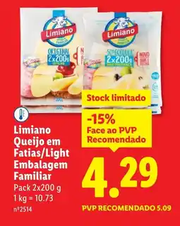 Lidl Limiano Queijo em Fatias/Light Embalagem Familiar promoção