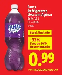 Lidl Fanta Refrigerante Uva sem Açúcar promoção