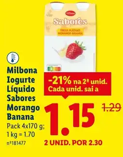 Lidl Milbona Iogurte Líquido Sabores Morango Banana promoção
