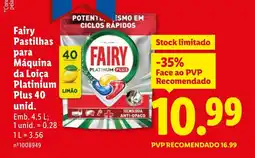 Lidl Fairy Pastilhas para Máquina da Loiça Platinium Plus 40 unid. promoção