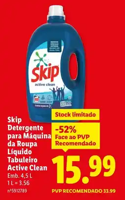 Lidl Skip Detergente para Máquina da Roupa Líquido Tabuleiro Active Clean promoção