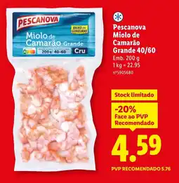 Lidl Pescanova Miolo de Camarão Grande 40/60 promoção