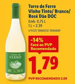 Lidl Torre de Ferro Vinho Tinto/ Branco/ Rosé Dão DOC promoção
