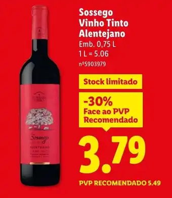 Lidl Sossego Vinho Tinto Alentejano promoção