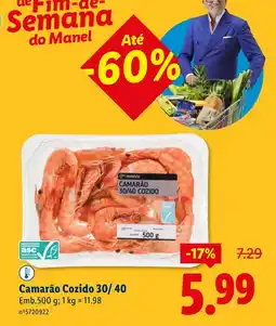 Lidl Camarão Cozido 30/40 promoção