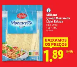 Lidl Milbona Queijo Mozzarella Light Ralado promoção